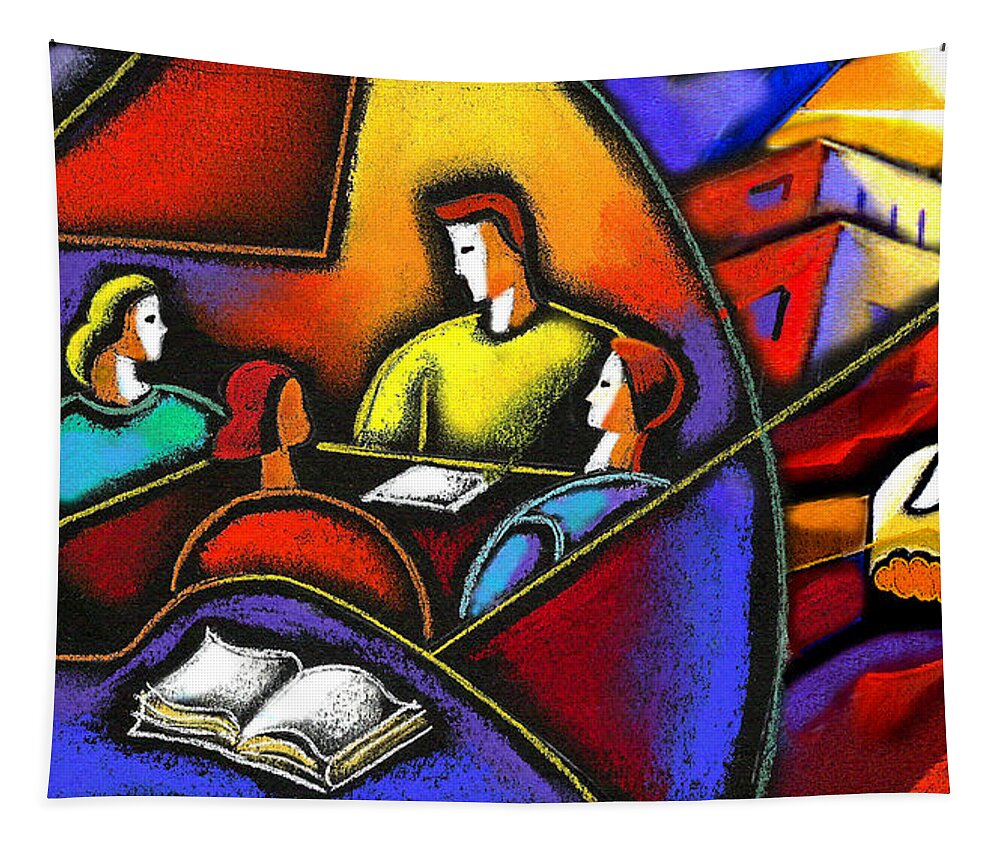 Collaboration Colleague Color Color Image Communicating Communication Companion Concept Conference Conference Room Connecting Connection Cooperate Cooperating Cooperation Coordinating Coordination Deal Drawing Enterprise Examining Executive Female Five People Friend Friendship Furniture Greeting Group Handshake Handshaking Head And Job Skills Jointly Male Man Meeting Meeting Room Men And Women Mission Network Occupation Organization Origin Partner Partnership People Person Possibility Potential Tapestry featuring the painting Enterprise #1 by Leon Zernitsky