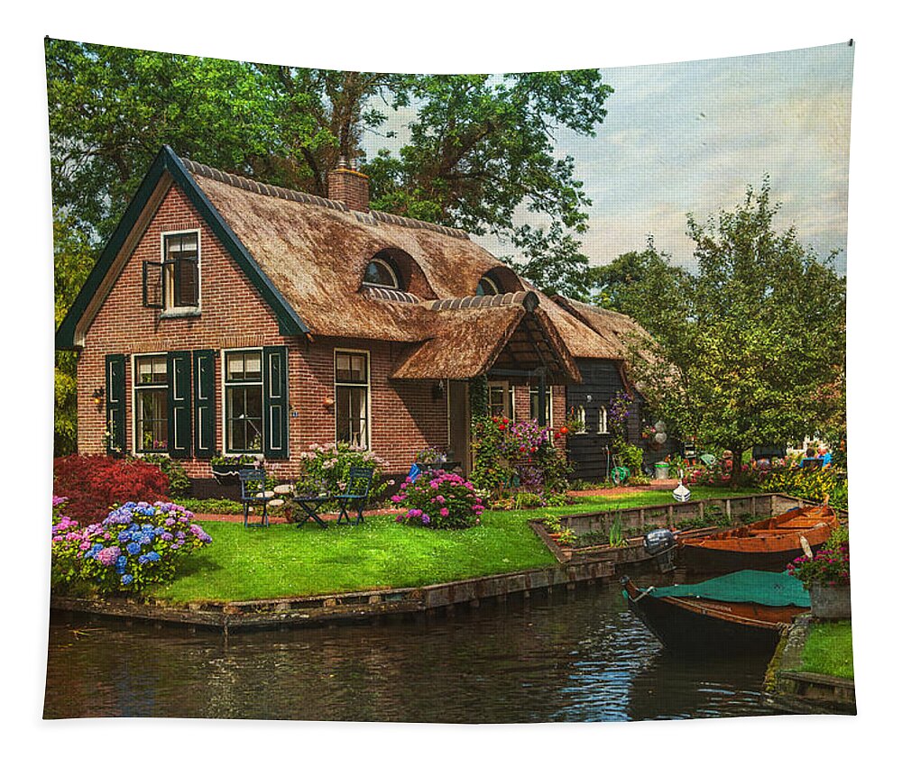 Netherlands Tapestry featuring the photograph Fairytale House. Giethoorn. Venice of the North by Jenny Rainbow