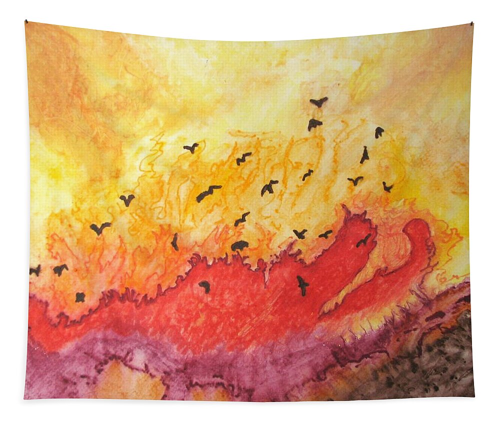 Birds Tapestry featuring the painting Fire Birds by Patricia Arroyo