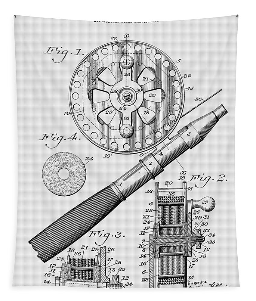  Fishing Reel Tapestry featuring the photograph Fishing Reel Patent 1906 #2 by Chris Smith
