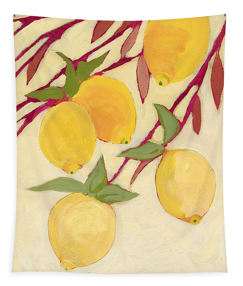 Lemon Tapestry featuring the painting Five Lemons by Jennifer Lommers