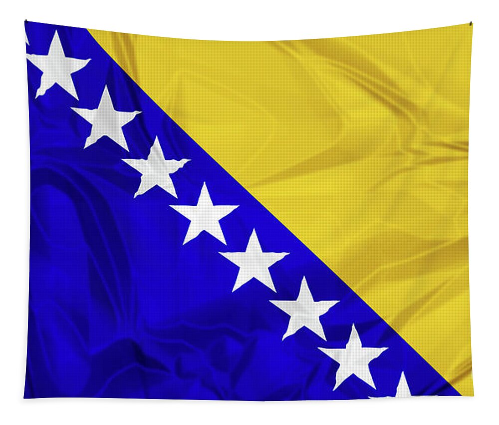 Bosnia Tapestry featuring the digital art Flag of Bosnia #1 by Benny Marty