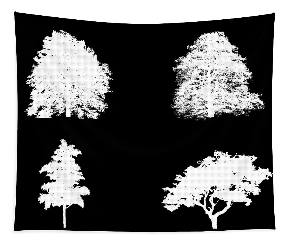 Tree Tapestry featuring the digital art Four Bushy White Trees by Roy Pedersen