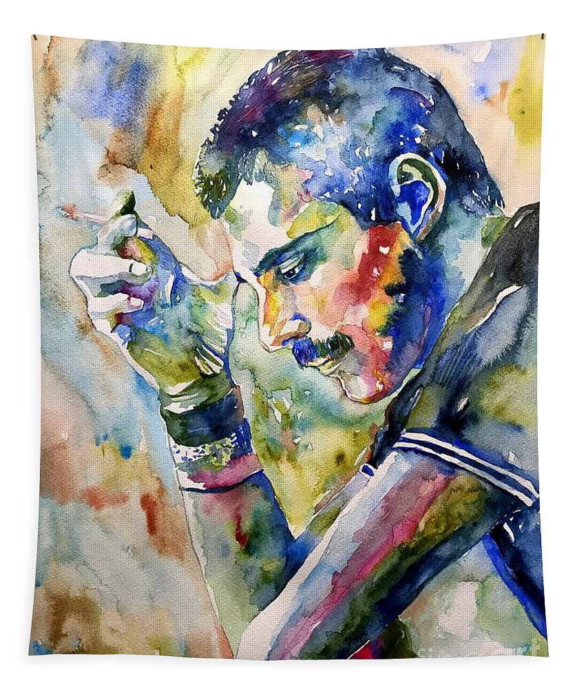 Freddie Tapestry featuring the painting Freddie Mercury watercolor by Suzann Sines