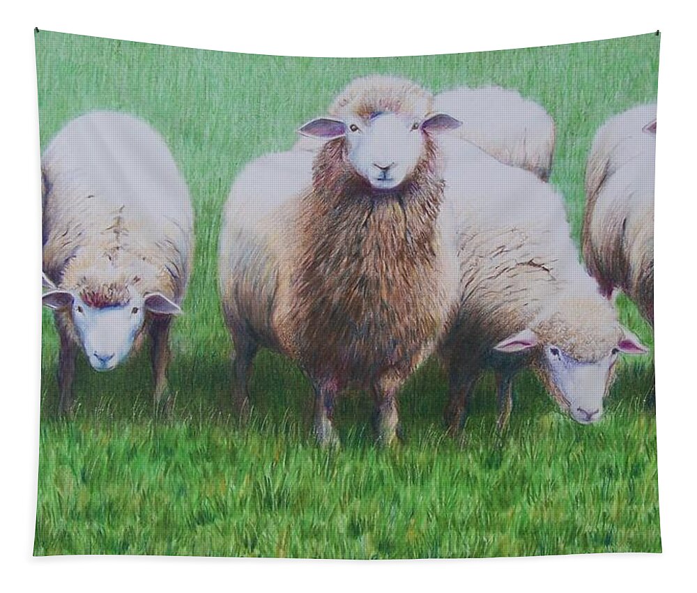 Sheep Tapestry featuring the mixed media Friends by Constance Drescher