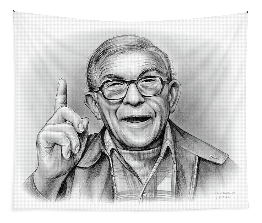 George Burns Tapestry featuring the drawing George Burns #1 by Greg Joens