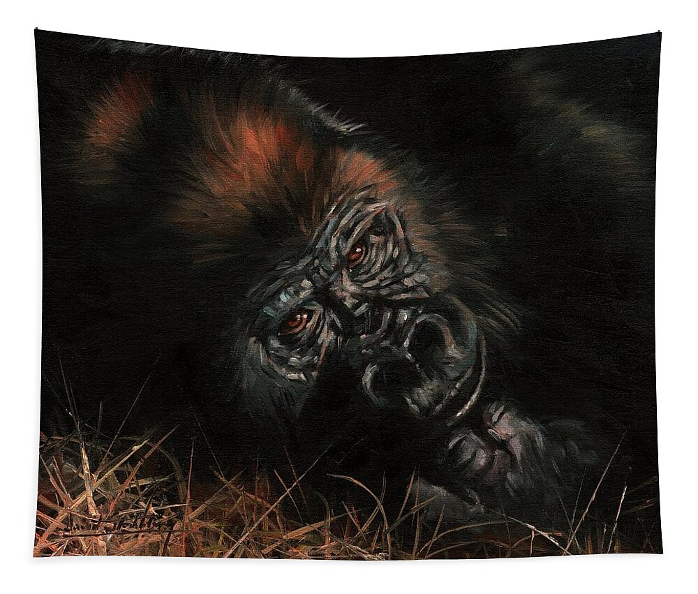 Gorilla Tapestry featuring the painting Gorilla #1 by David Stribbling