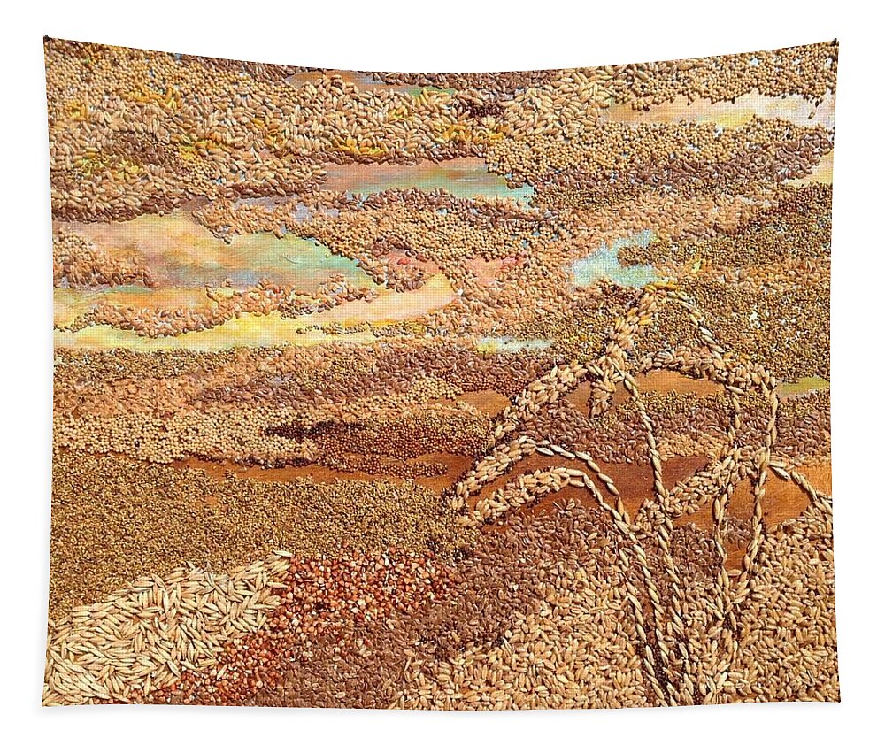 Prairies Tapestry featuring the mixed media Grains Painting the Prairies V by Naomi Gerrard