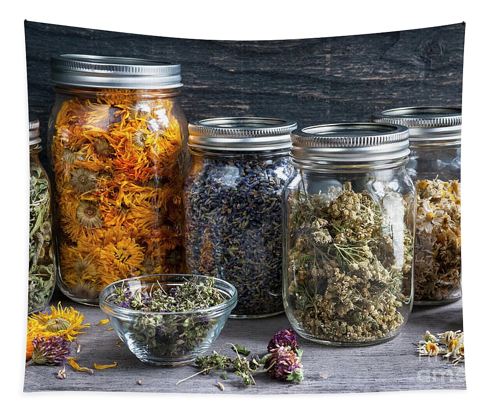 Herbs Tapestry featuring the photograph Herbs in jars 1 by Elena Elisseeva