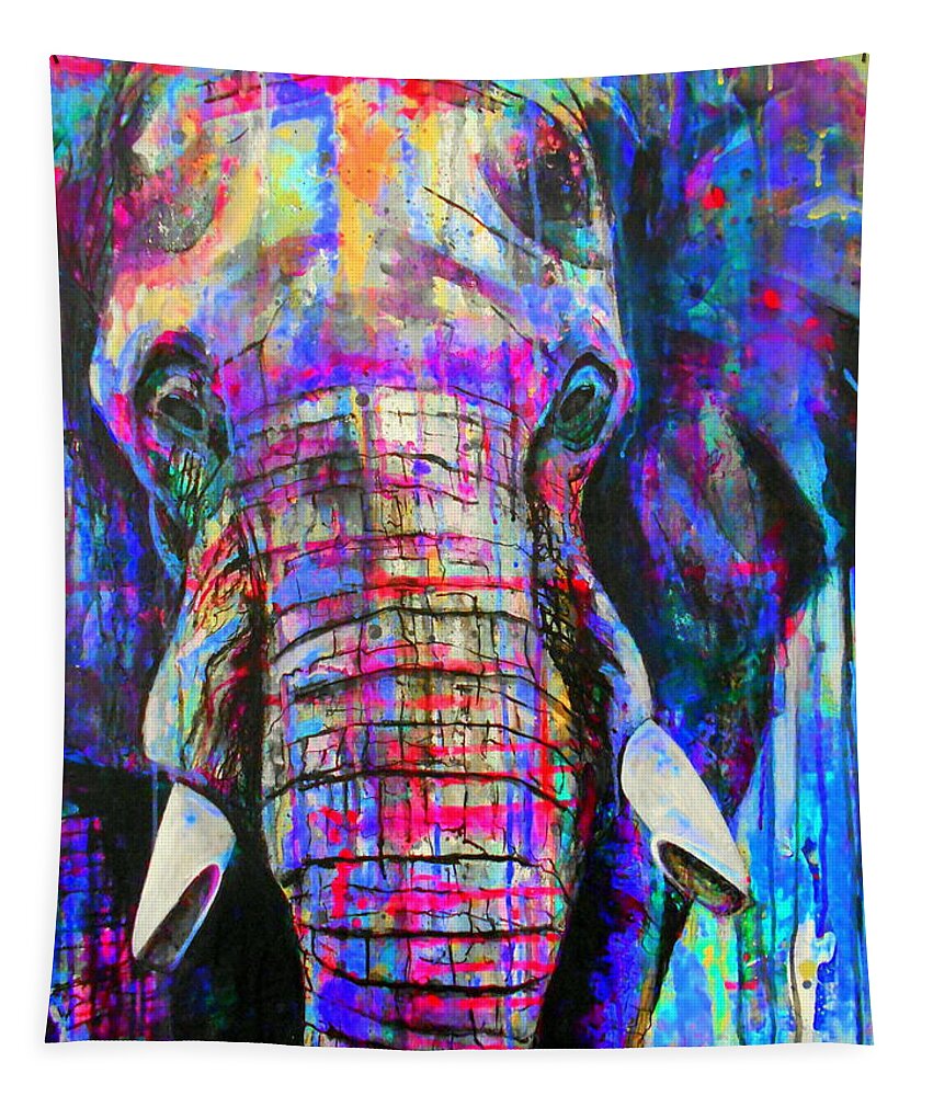 Elephant Tapestry featuring the painting Herculean detail #1 by Angie Wright