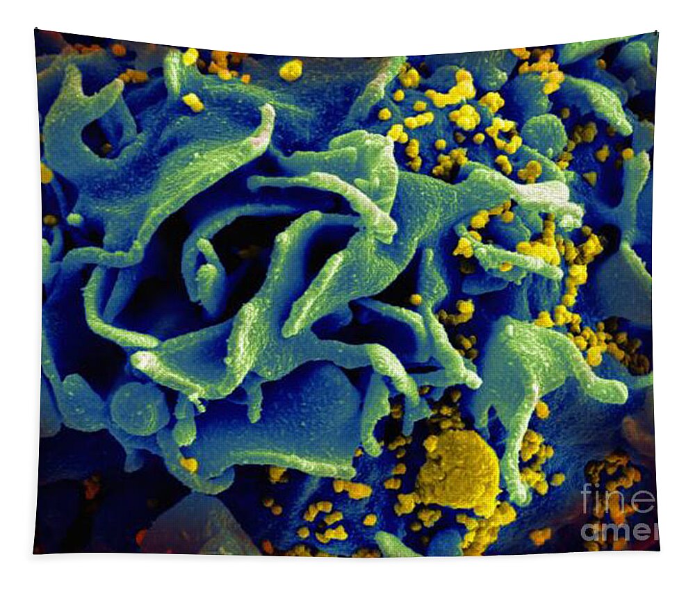 Microbiology Tapestry featuring the photograph Hiv-infected T Cell, Sem by Science Source