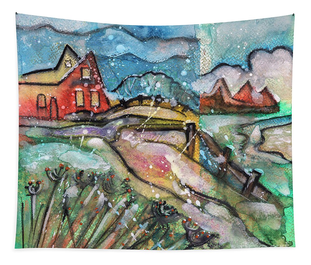 Nature Tapestry featuring the drawing Holland countryside #1 by Ariadna De Raadt