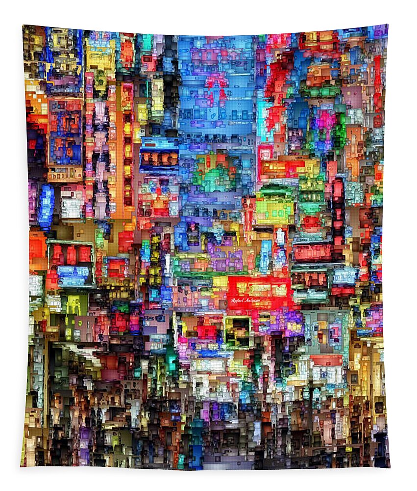 Rafael Salazar Tapestry featuring the digital art Hong Kong City Nightlife #2 by Rafael Salazar