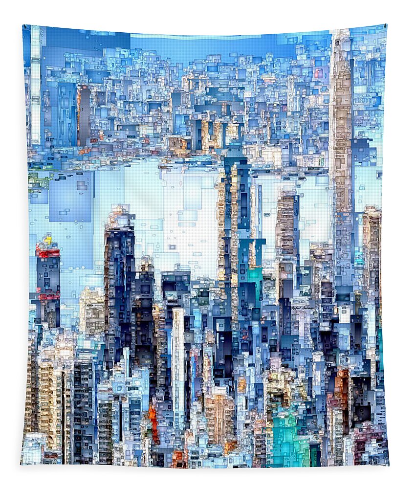 Rafael Salazar Tapestry featuring the digital art Hong Kong Skyline by Rafael Salazar