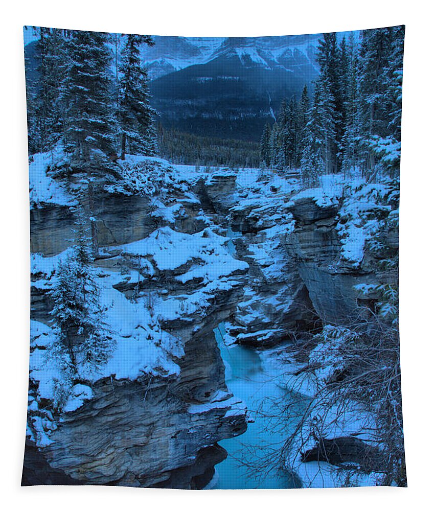 Athabasca Falls Tapestry featuring the photograph Icy Athabasca Falls #1 by Adam Jewell