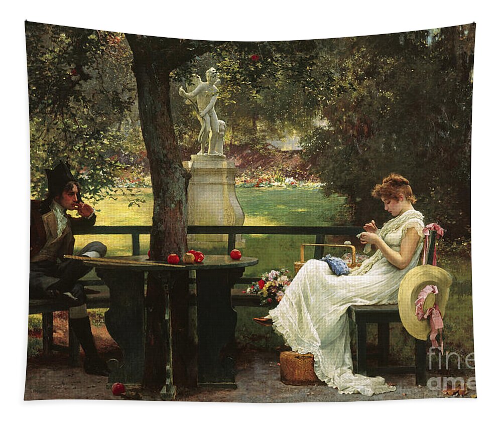 In Love By Marcus Stone Tapestry featuring the painting In Love by Marcus Stone