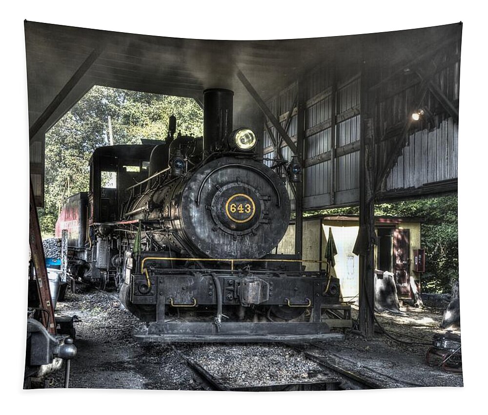 Engine Tapestry featuring the photograph In the engine shed steaming up #1 by Paul W Faust - Impressions of Light