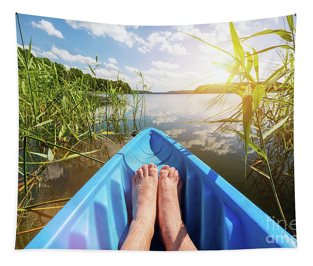 Kayaking Tapestry featuring the photograph Kayaking on the lake. #1 by Michal Bednarek