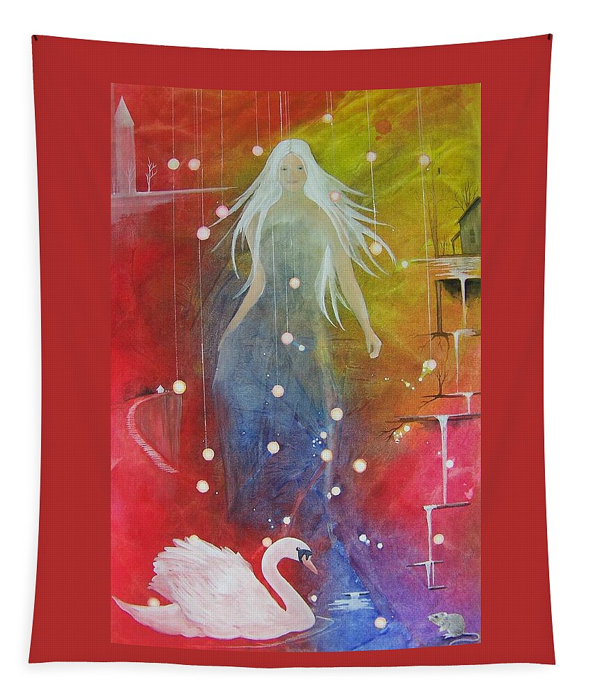 Girl Tapestry featuring the painting Kendra and the Swan by Jackie Mueller-Jones