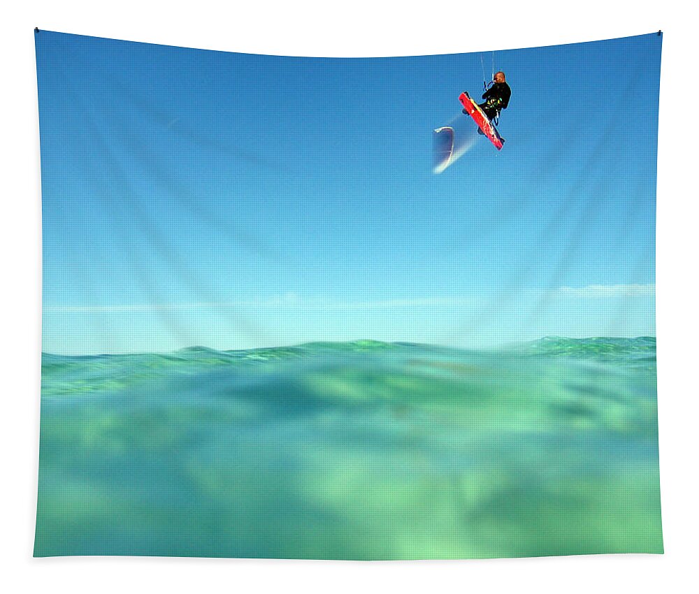 Adventure Tapestry featuring the photograph Kitesurfing by Stelios Kleanthous