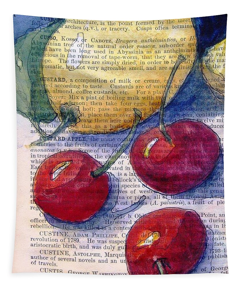 Lemon Tapestry featuring the painting Lemon and Cherries 3 by Maria Hunt