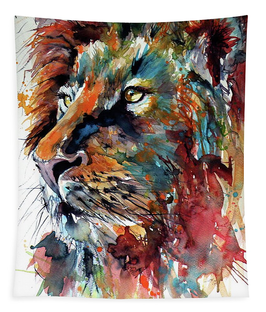 Lion Tapestry featuring the painting Lion #1 by Kovacs Anna Brigitta