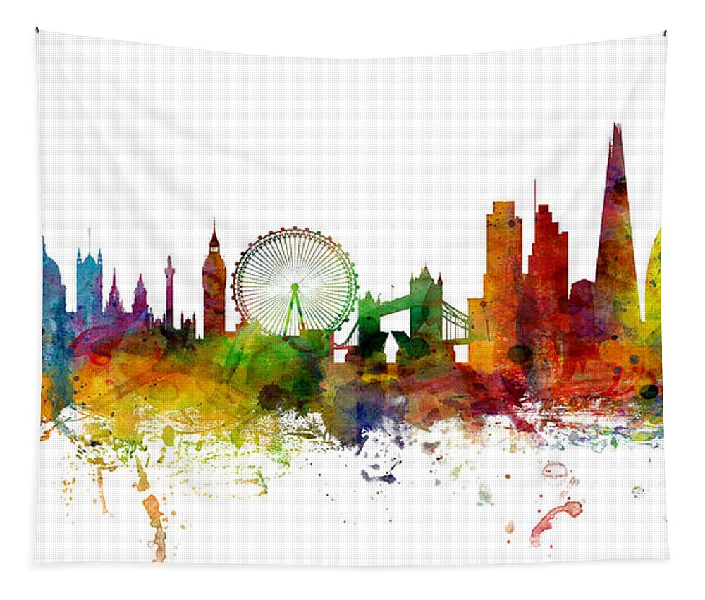 London Tapestry featuring the digital art London England Skyline Panoramic #1 by Michael Tompsett