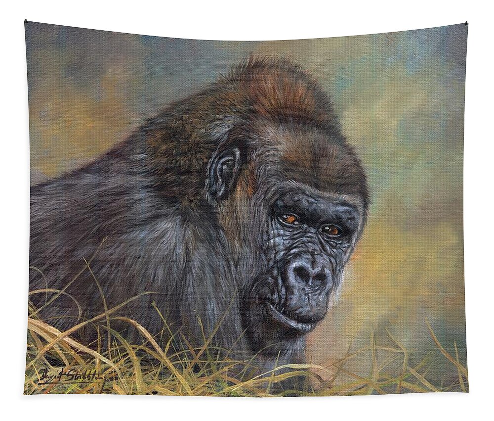 Gorilla Tapestry featuring the painting Lowland Gorilla #1 by David Stribbling
