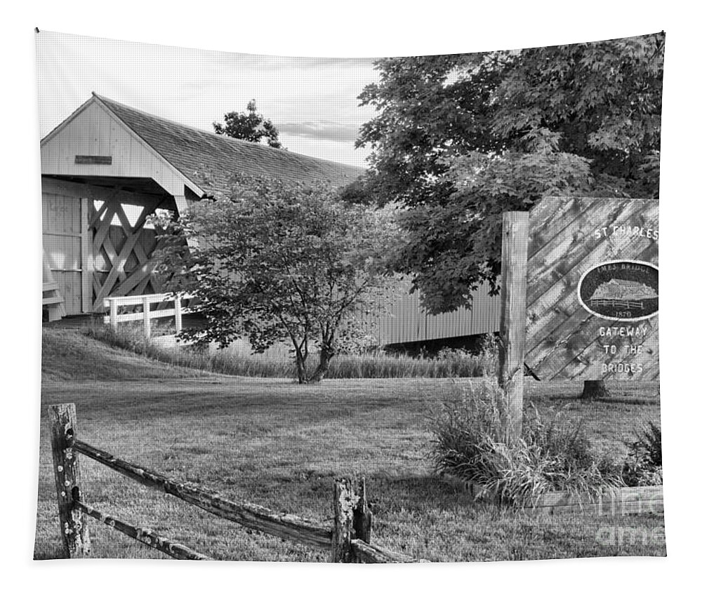 Imes Tapestry featuring the photograph Madison County Imes Bridge Landscape Black And White by Adam Jewell
