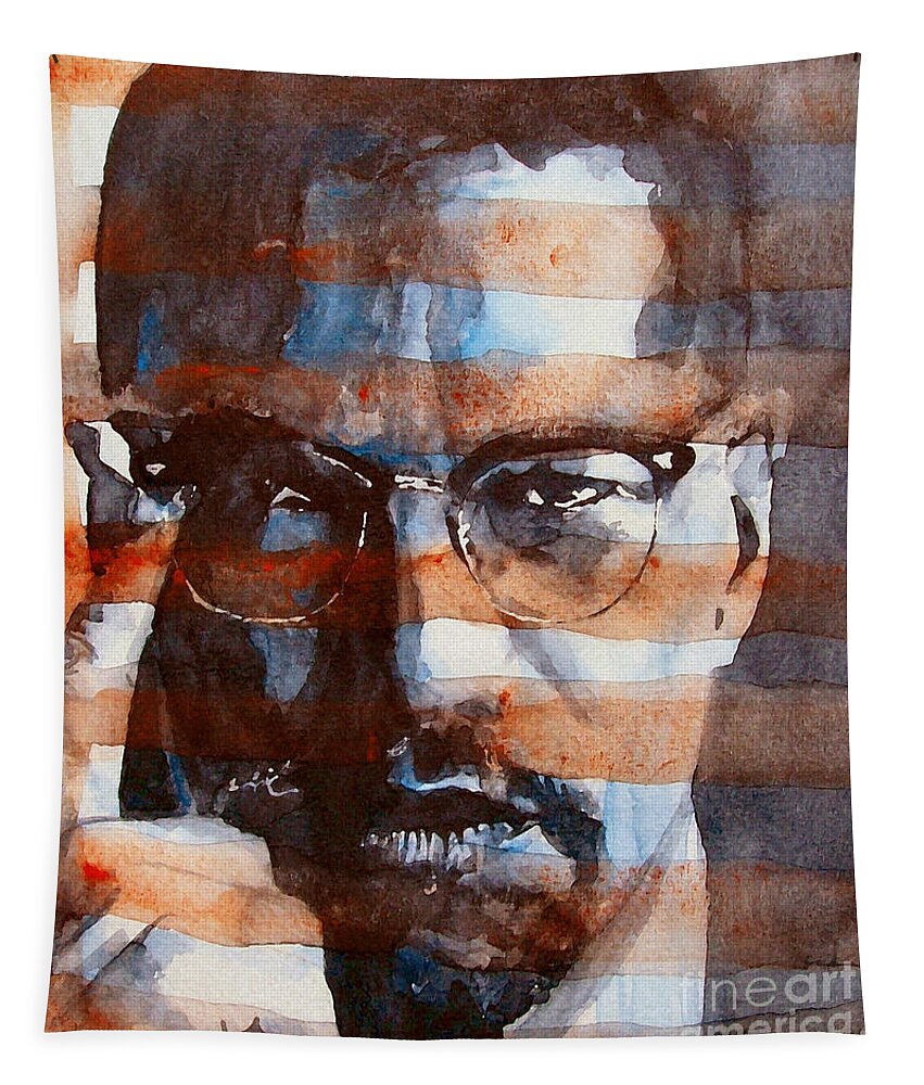 Malcolm X Tapestry featuring the painting Malcolm X by Paul Lovering