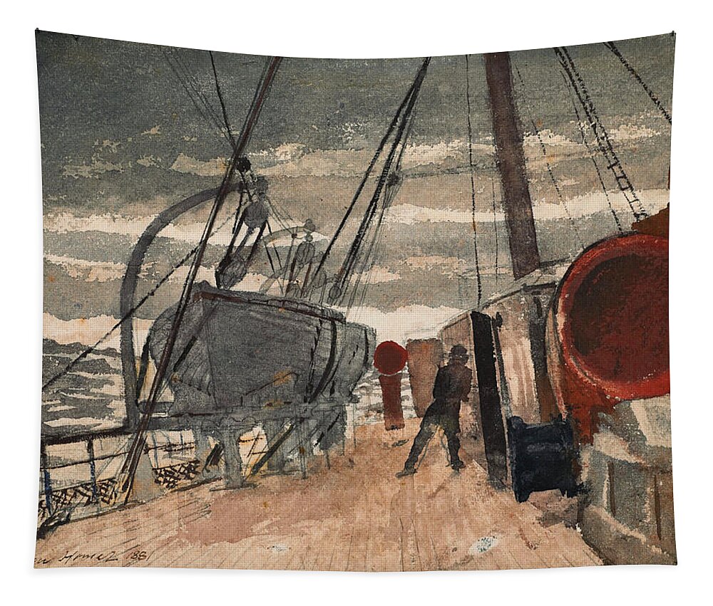 Winslow Homer Tapestry featuring the drawing Marine by Winslow Homer