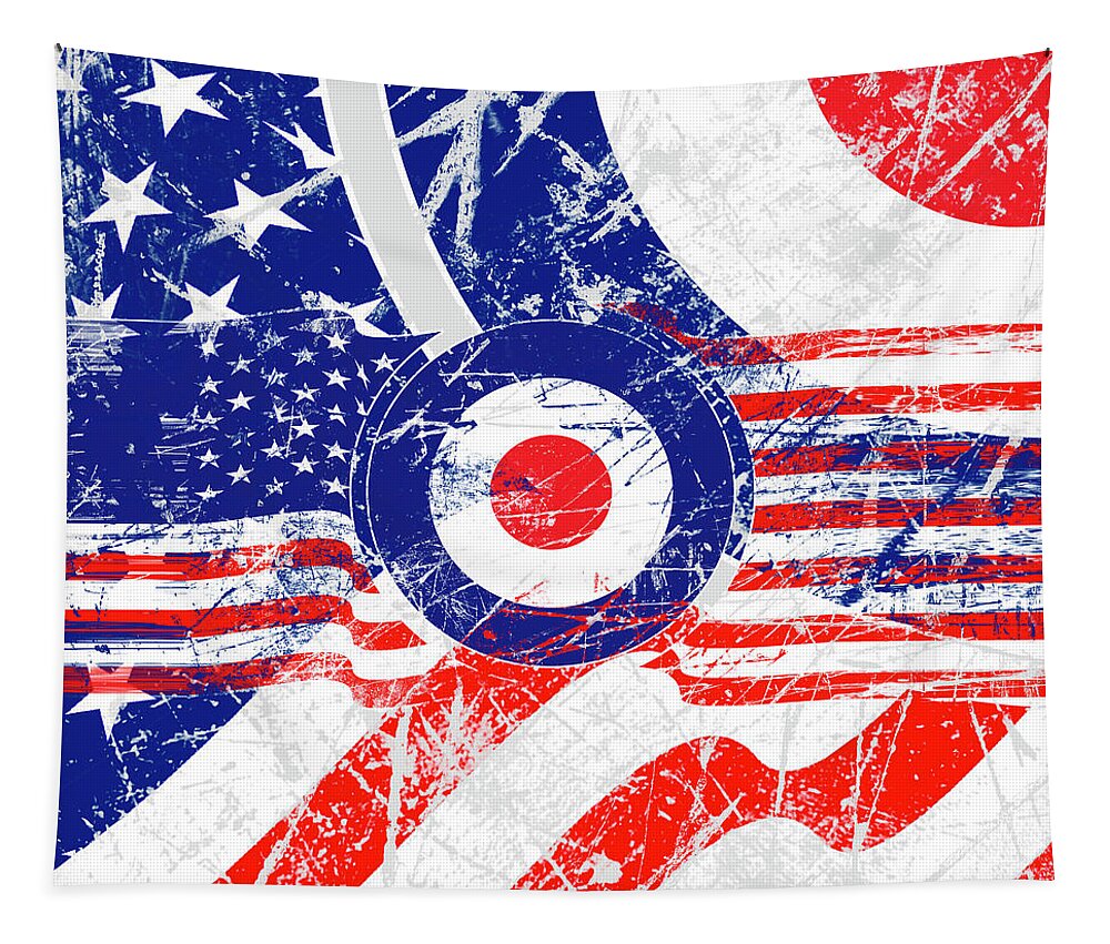  Tapestry featuring the digital art Mod Roundel American Flag in Grunge Distressed Style #2 by Garaga Designs