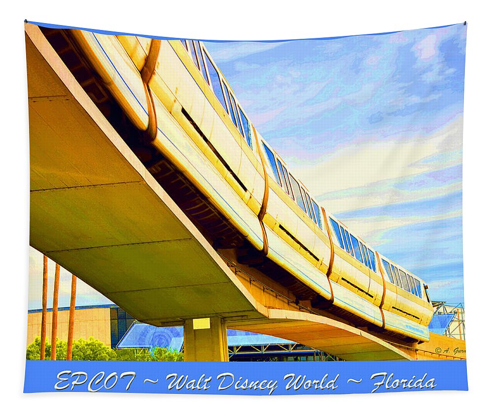 Digital Art Tapestry featuring the digital art Monorail EPCOT Walt Disney World #1 by A Macarthur Gurmankin