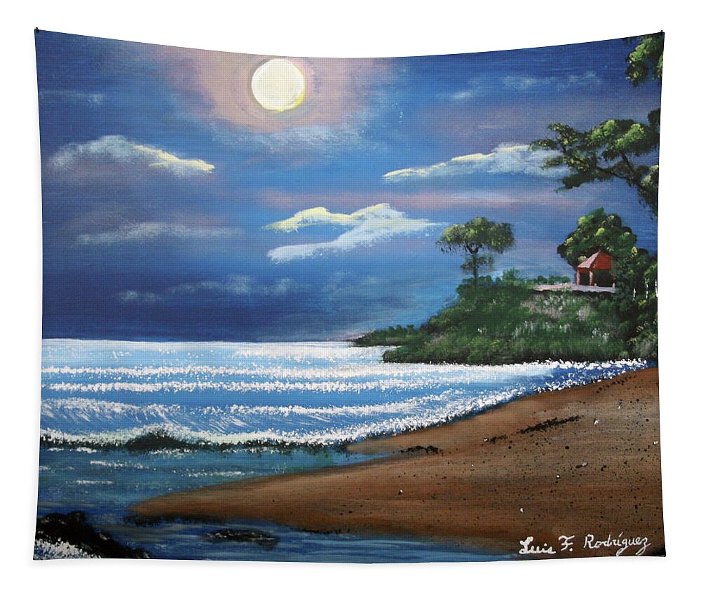 Moonlight Tapestry featuring the painting Moonlight In Rincon II by Luis F Rodriguez