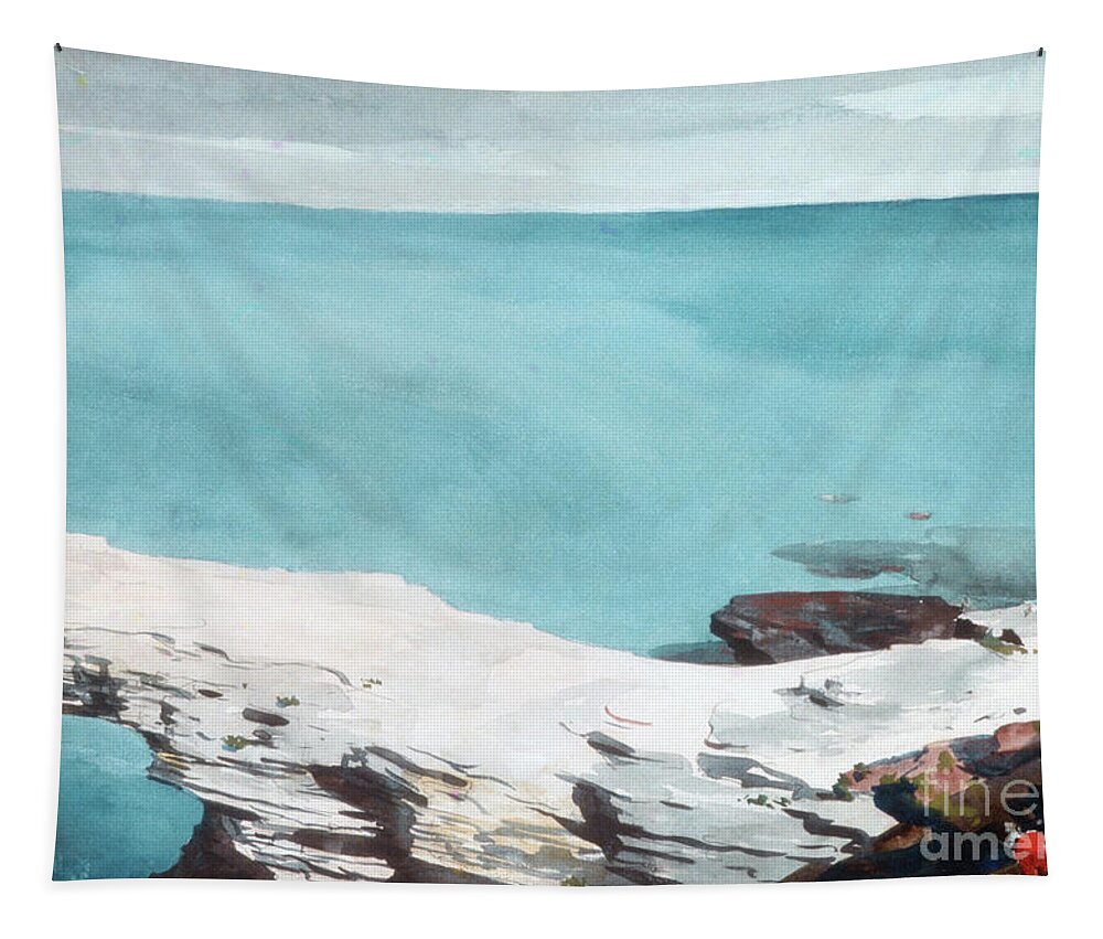 Winslow Homer Tapestry featuring the drawing Natural Bridge. Bermuda #2 by Winslow Homer