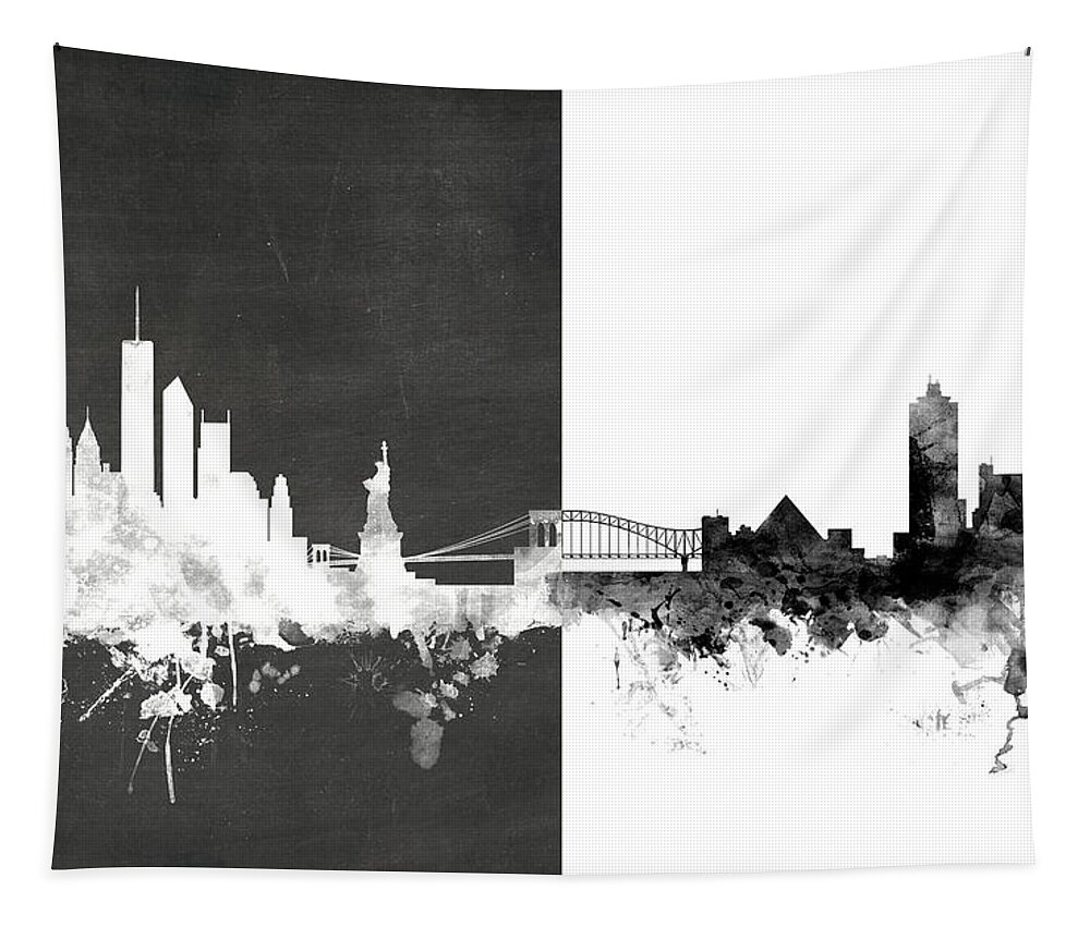 New York Tapestry featuring the digital art New York Memphis Skyline Mashup #1 by Michael Tompsett