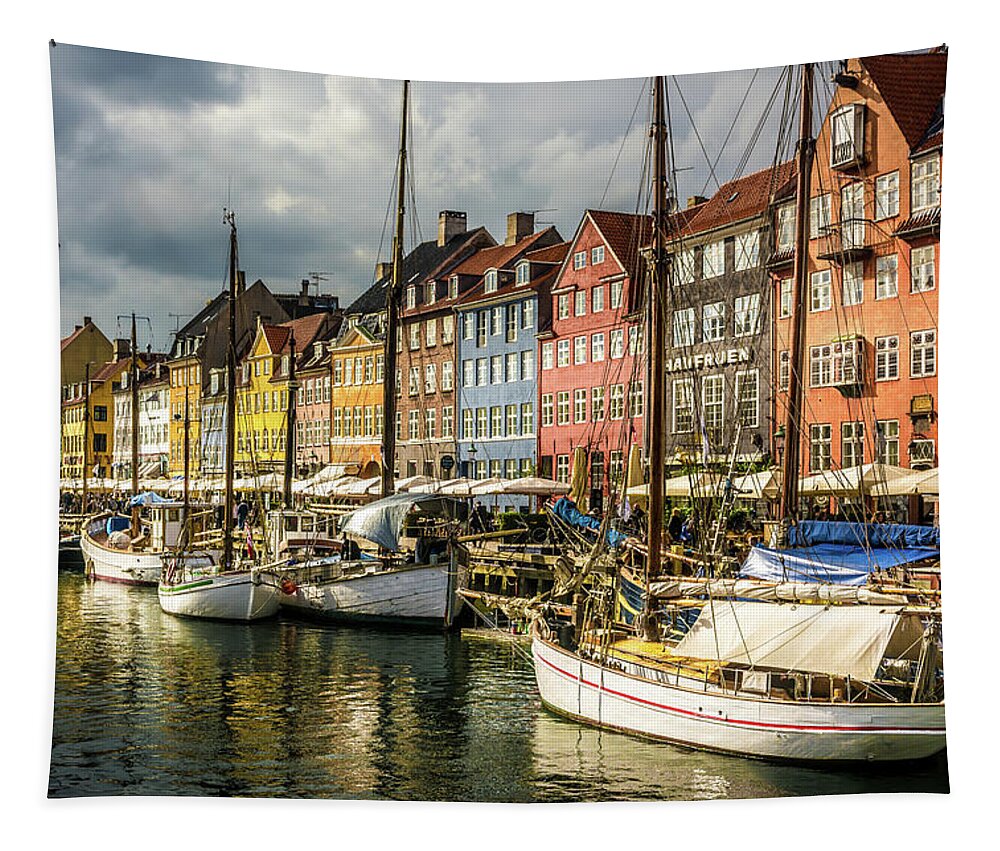 Nyhavn Tapestry featuring the photograph Nyhavn #1 by Andrew Matwijec