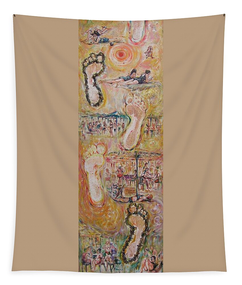 On The Beach Tapestry featuring the painting On the Beach 2 by Sukalya Chearanantana