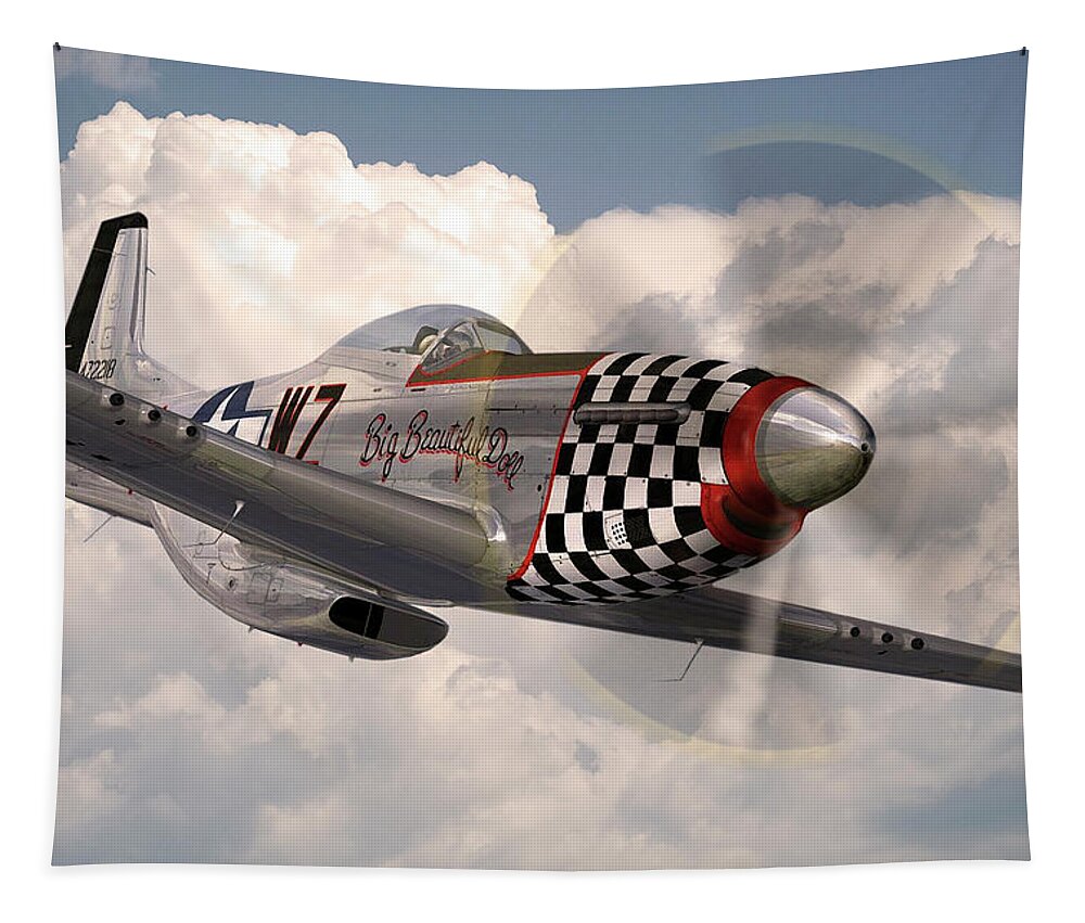 P-51 Mustang Tapestry featuring the digital art P-51 Mustang Big Beautiful Doll by Airpower Art
