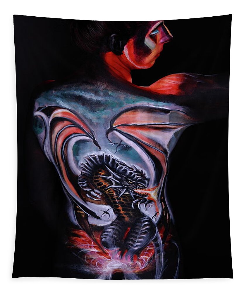 Dragon Tapestry featuring the photograph Painful Release #2 by Angela Rene Roberts and Cully Firmin