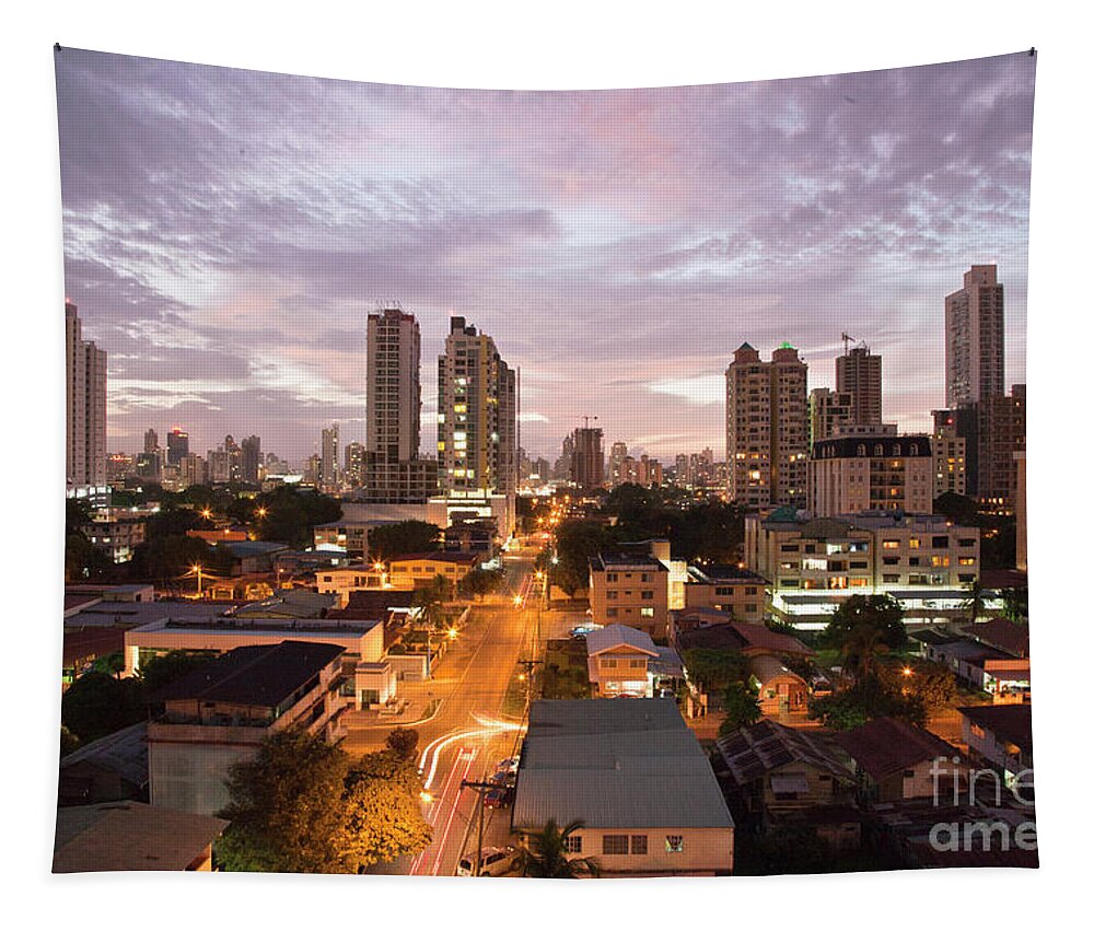 Heiko Tapestry featuring the photograph Panama City at night #1 by Heiko Koehrer-Wagner