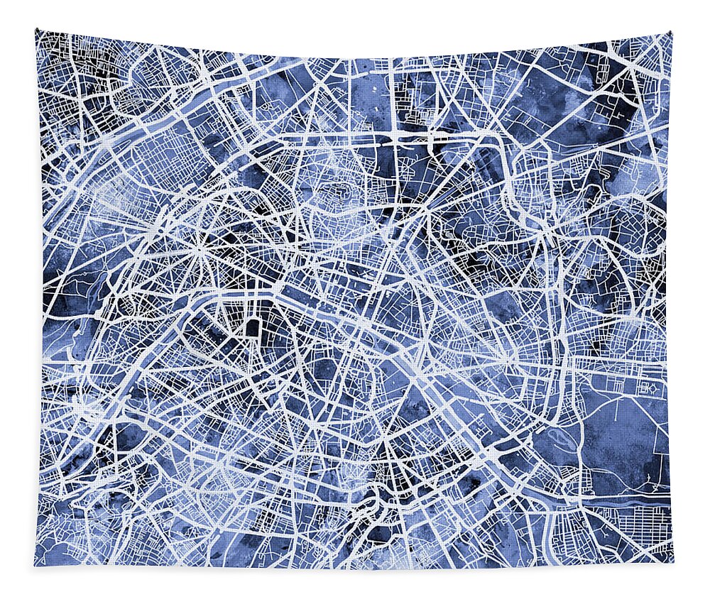 Paris Tapestry featuring the digital art Paris France City Street Map #1 by Michael Tompsett