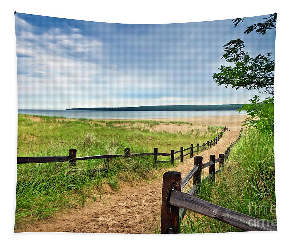 Path To Au Train Beach Lake Superior Michigan Tapestry featuring the photograph Path to Au Train Beach #1 by Karen Jorstad