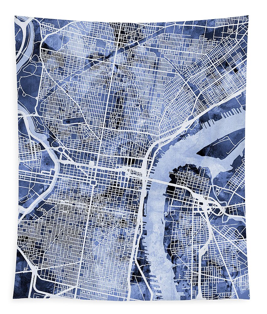 Street Map Tapestry featuring the digital art Philadelphia Pennsylvania City Street Map #1 by Michael Tompsett