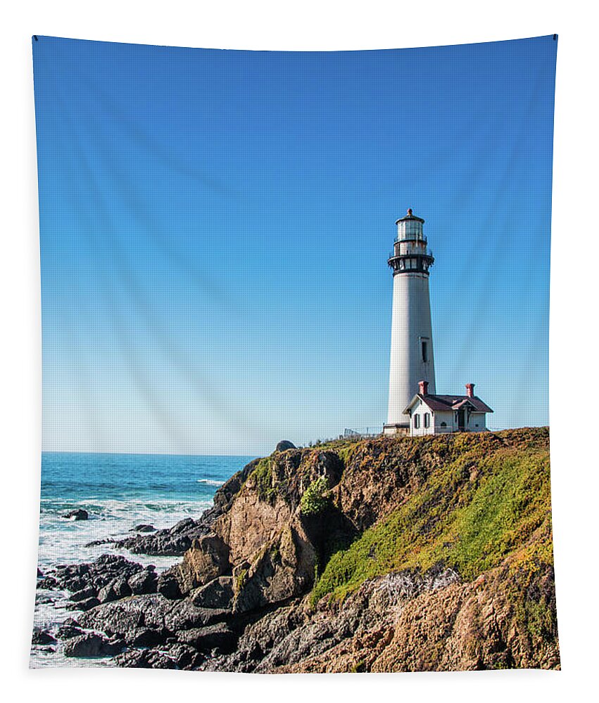 Coastline Tapestry featuring the photograph Pigeon Point Lighthouse on highway No. 1, California by Amanda Mohler