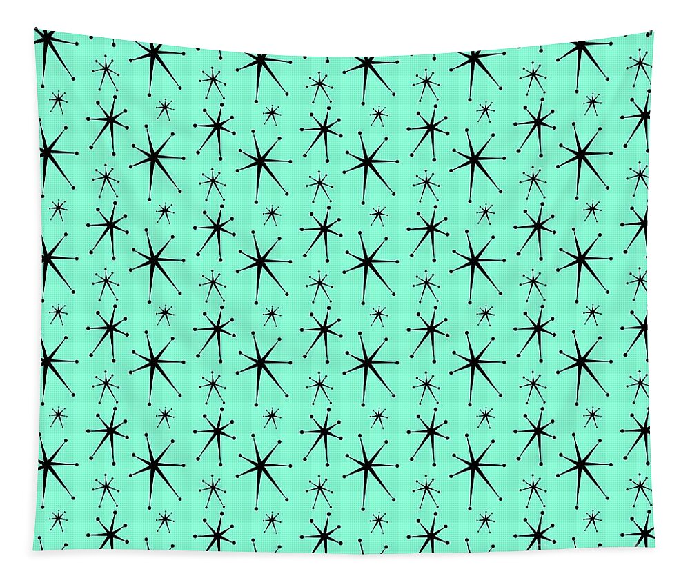 Mid Century Modern Tapestry featuring the digital art Atomic Starburst in Aqua by Donna Mibus