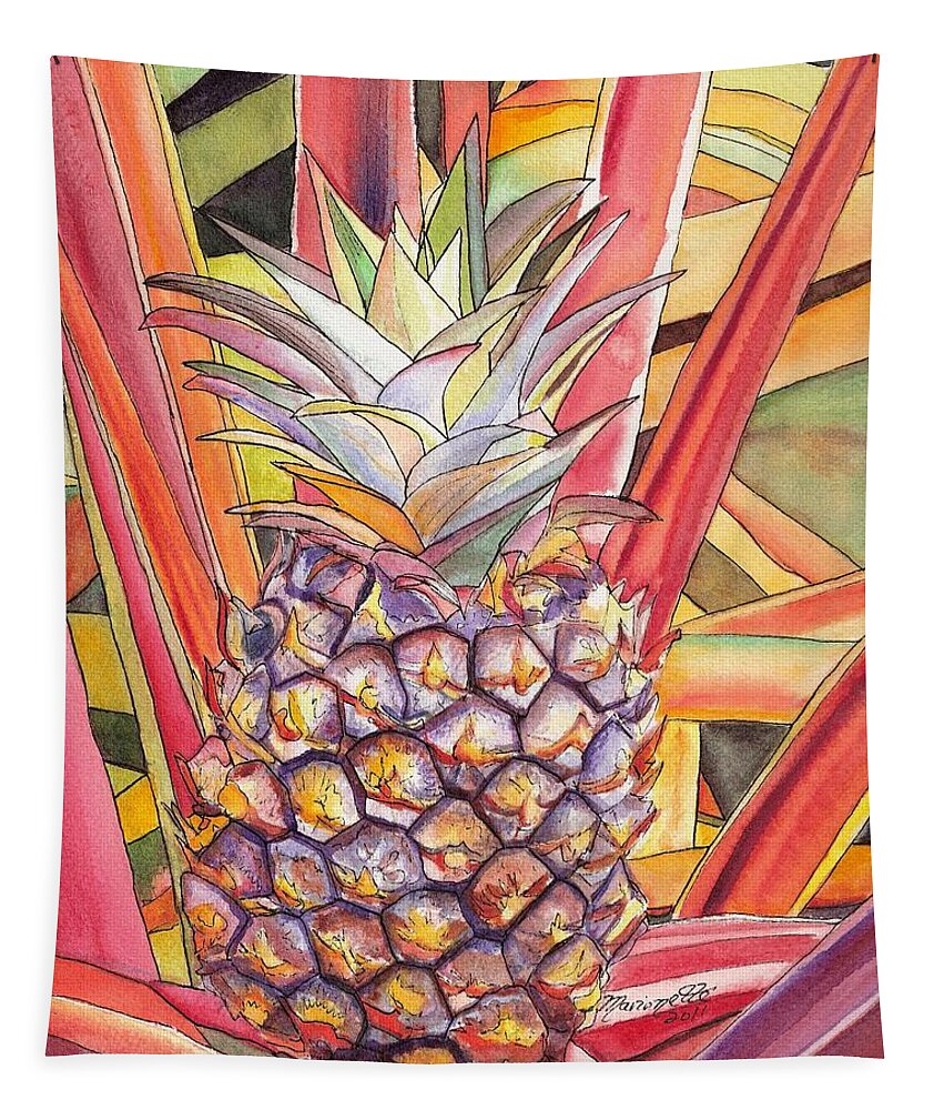 Pineapple Tapestry featuring the painting Pineapple by Marionette Taboniar
