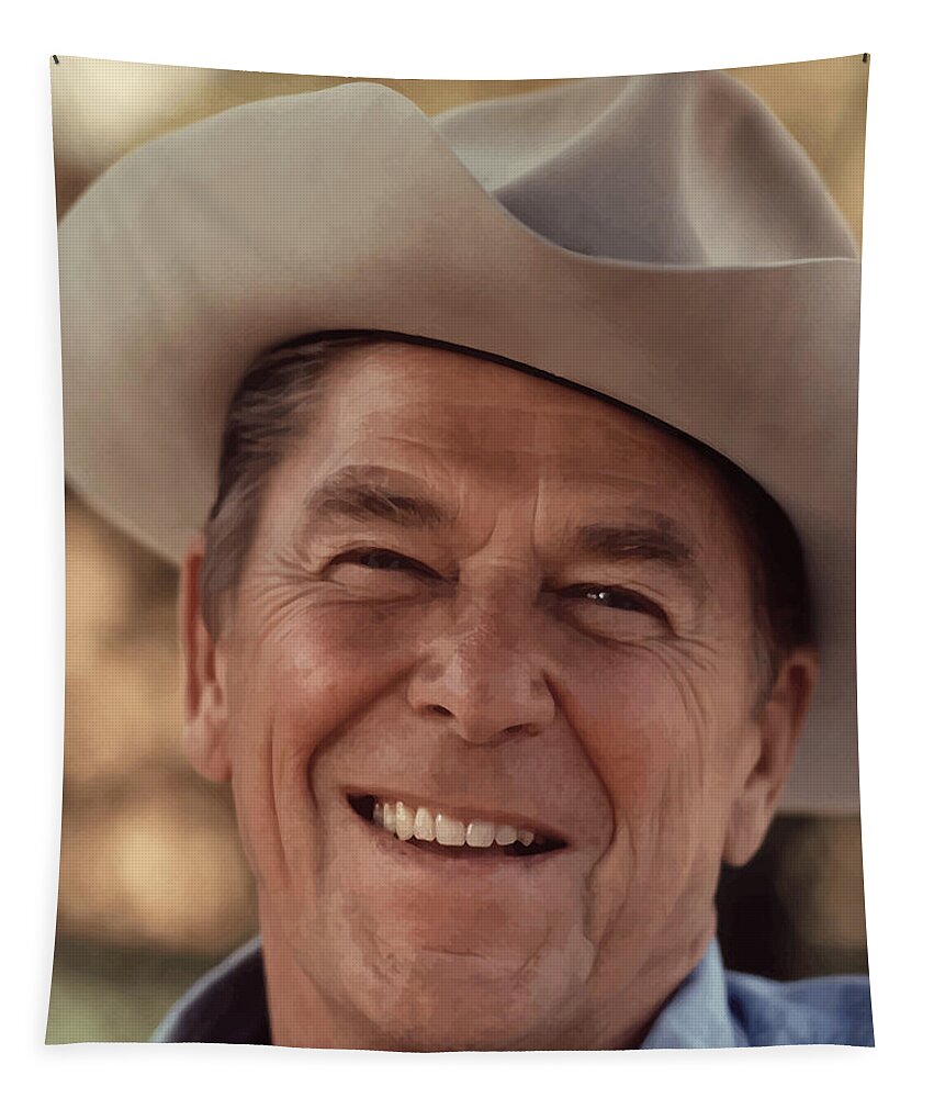 Ronald Reagan Tapestry featuring the photograph President Ronald Reagan #1 by War Is Hell Store