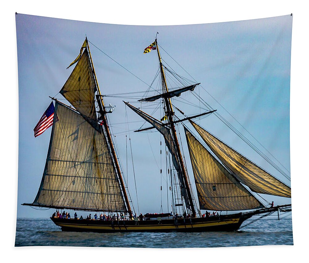 America Tapestry featuring the photograph Pride of Baltimore a two masted schooner #1 by Jack R Perry