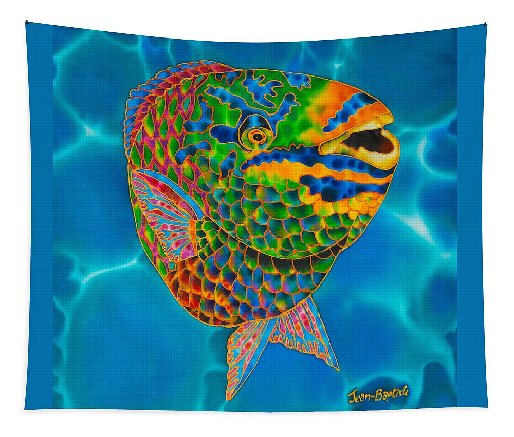Diving Tapestry featuring the painting Queen Parrotfish by Daniel Jean-Baptiste